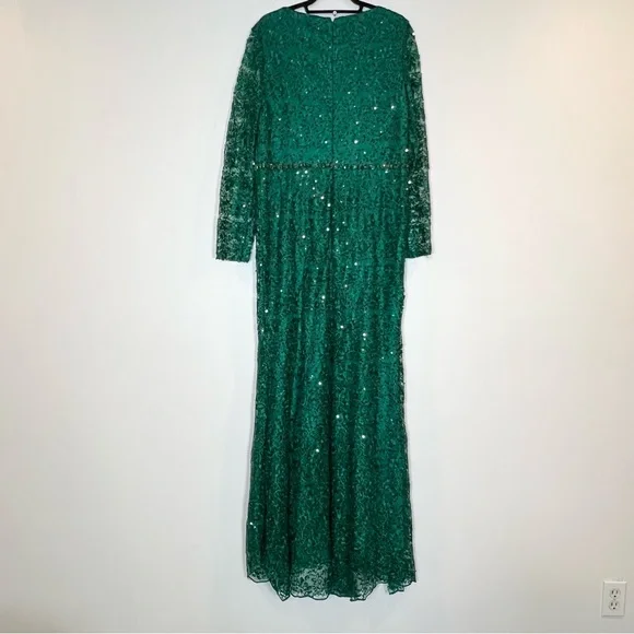 glitter long sleeve dresses Sparkly Red Sequin Long Sleeve Boat Neck Prom Gown main image 1